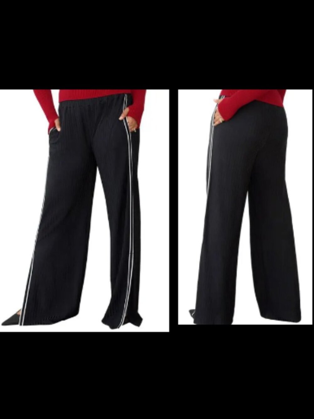 NWT GSTQ Fadeaway Side Stripe Rib Pull On Pants Womens Size M